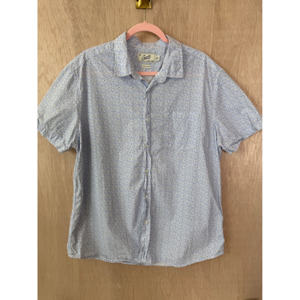 Grayers Mens XL Blue Floral Button Down Short Sleeve 100% Cotton Shirt